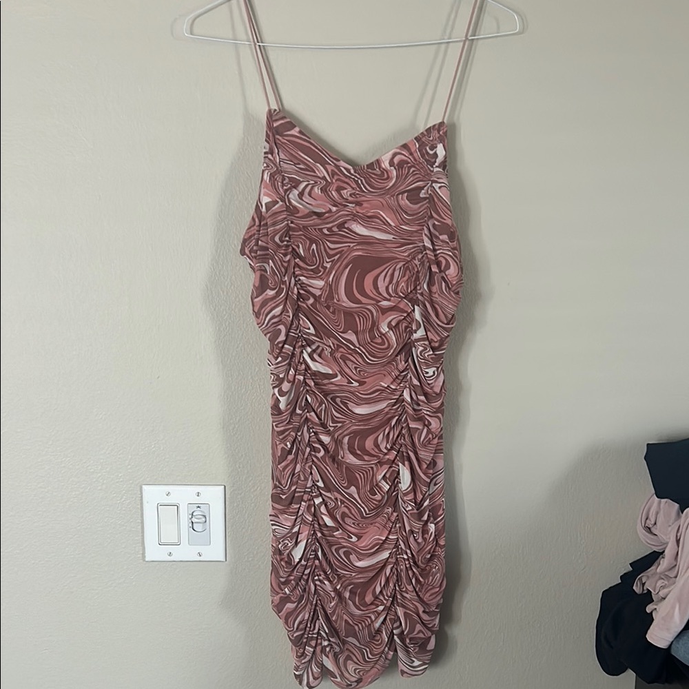 No Boundaries Pink Spaghetti Strap Ruched Mini Dress